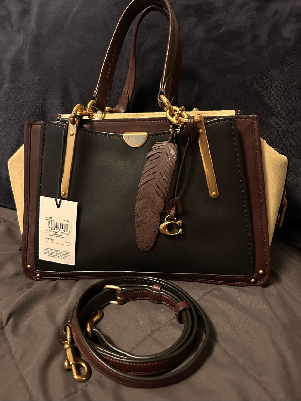 Coach Dreamer Tri-Color Leather Satchel in Black, Brown & Cream